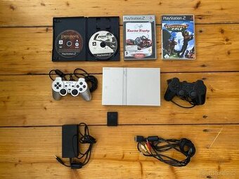 PlayStation 2 PS2 Konzole 4x hra 2x ovladač Stříbrná