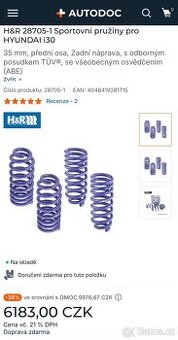 Hyundai I30N H&R sportovní pružiny, snížení o 35mm