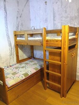 Dětská patrová postel se skříní a šuplíky (160x70 cm)