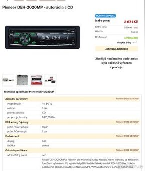 Autorádio Pioneer DEH-2020MP