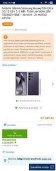 Samsung s24 ultra 256gb violet top stav, záruka