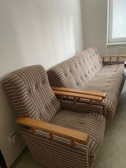 Rozkládací sedací souprava - gauč a dvě křesla (retro)