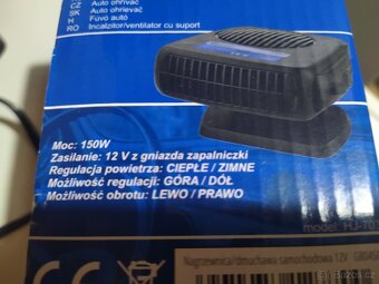 Teplovzdušný ventilátor do auta, teplo/chlad 150 W.