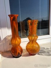 Staré oranžové vázy z ambrového skla Kramsach 30's - 1