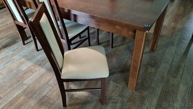 Rozkládací jídelní stůl, 12 židlí + 2x barová židle