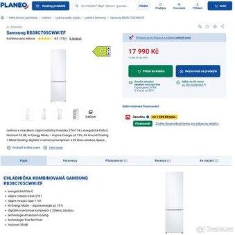 Samsung RB38C705CWW/EF – inteligentní lednice  smart