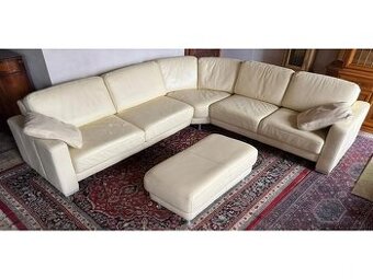 Luxusní moderní rohová kožená sedací souprava + taburet,3221