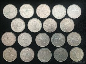 19 kusů 2 marek, stříbrné mince Třetí říše Německo