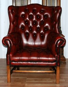 CHESTERFIELD-LEATHER-HIGH/BACK/WING CHAIR