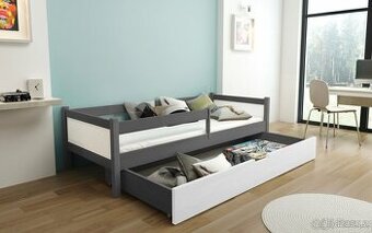 NOVÁ dětská postel grafit bílá + MATRACE + ŠUPLÍK