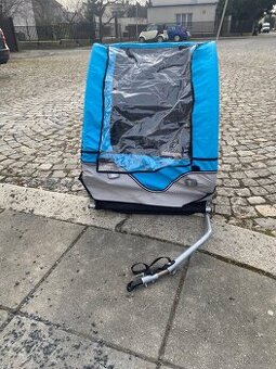 Vozík za kolo šedý a modrý  pro 1/2 dětí do 30 kg