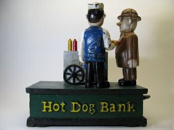 Ručně Malovaná Litinová Pokladnička-Hot Dog Bank,Nefunkční