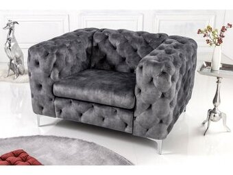 Luxusní chesterfield křeslo – šedý samet