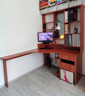 Rohový PC stůl se šuplíkem na tiskárnu