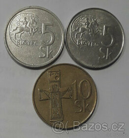 5 koruny Slovenských 1993, 1995 a 10 korun 2003
