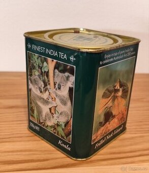 Plechovka od čaje, s obrázky australských zvířat