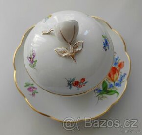 Nádherná velká dóza a talíř od SP Dresden (Meissen kytičky)
