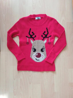Vánoční svetr se sobem vel. 122/128