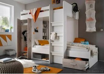 Dvoupatrová postel se skříní a úložným prostorem