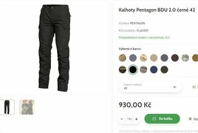 Kalhoty Pentagon BDU 2.0 černé velikost 42