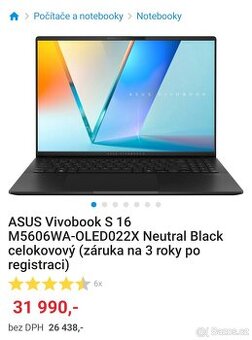 Notebook Asus Vivobook S 16 OLED (M5606WA-OLED022X) černý