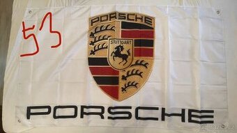 Baner - vlajka - prapor logo Porsche bílá. 90x150 cm