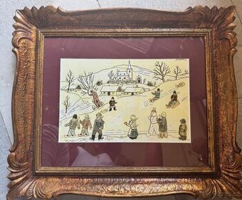 Josef  Lada - ZIMNÍ RADOVÁNKY 1946, roz. 64x54cm