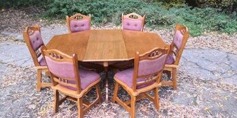 Masivní dubový rozkládací stůl + 6x masivní židle