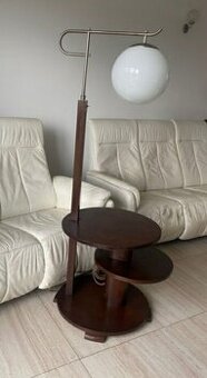 Starožitná podlahová lampa art deco ořechová kořenice