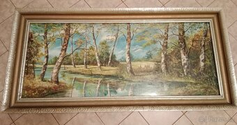 Velký obraz břízy dřevěný rám Josef Herčík