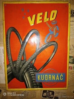 VELO KUDRNÁČ originál plechová tlačená cedule