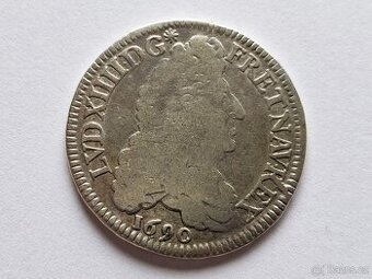 Stříbro 1/2 Ecu 1690 Francie král Ludvík XIV. stříbrná mince