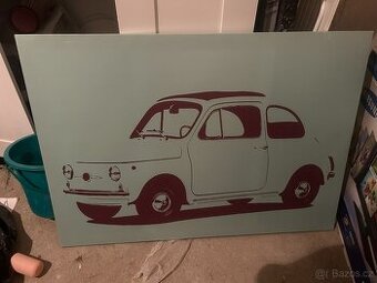 🏎️ Retro obraz na plátně – Fiat 500 (Vintage styl)