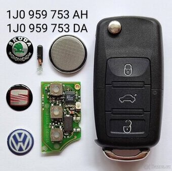 Klíč Škoda Volkswagen originál 1J0959753AH / DA Nový obal k
