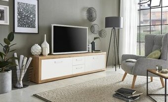 Široký TV televizní stolek z masivu Dub Berlin / bílá 211 cm