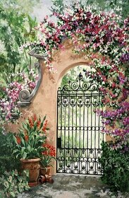 Secesní kovaná starožitná brána + branka + plot