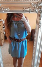 Modré letní šaty s kapsami