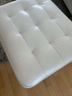 IKEA kožený taburet - podnožka - sedák, bílá - 1