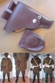 Hnědé vojenské kožené pouzdro pouta a pistoli CZ ČSLA SNB VB