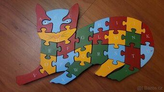 Dřevěné puzzle s cisly a pismeny, cena za obe