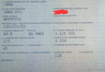 Doklady Jawa 50 / 550 Pařez