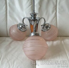 Starožitný lustr art deco na tyči dřevěná část růž