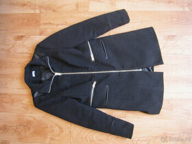 Černý zimní kabát zn. Pimkie, kombinace látka / kůže, S/M - 1