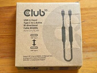 Club3D USB-C/USB-C, 8K, aktivní, 5 m