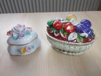 2x STARÁ PORCELÁNOVÁ ŠPERKOVNICE, DÓZA, KRABIČKA