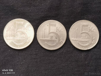 3x 5 kč 1928, 29, 38 Československo