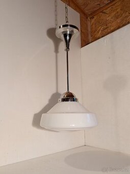 Art Deco lustr z niklované mosazi opálové stínidlo