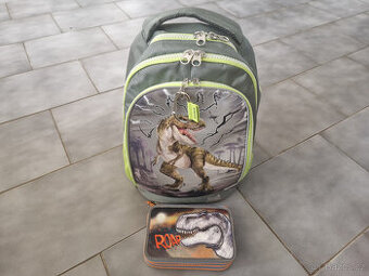 Školní batoh Dino World T-Rex v bouřce,reflexní + penál