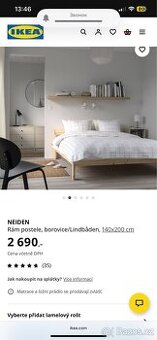Prodám Ikea manželskou postelí 140x200 , rošty a s matrasem.