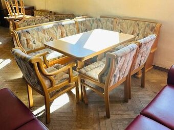 889 Rustikální jídelní set rohová lavice rozkládací stůl